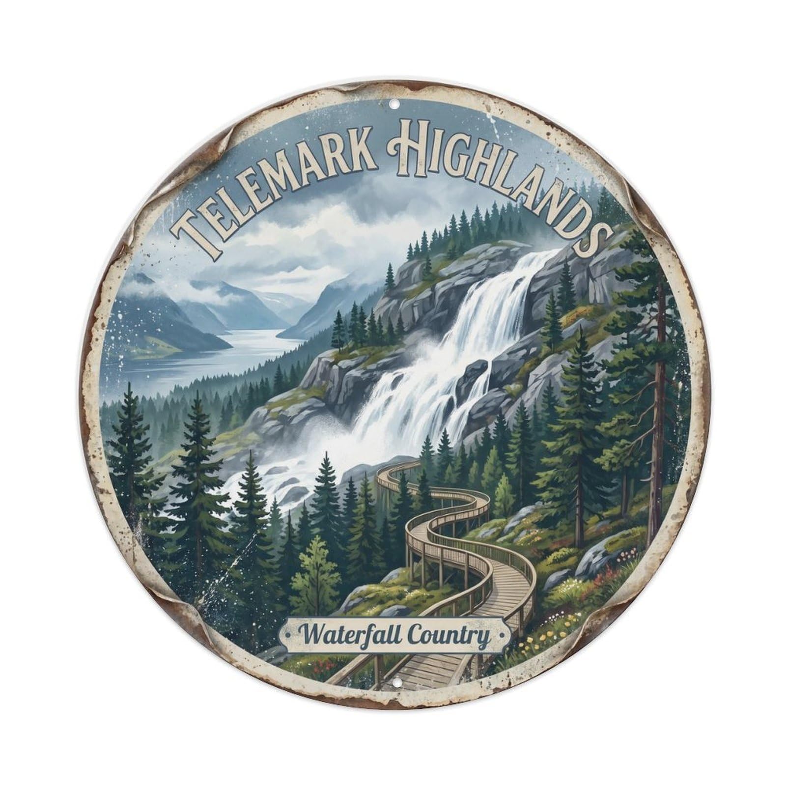 Vintage Travel Telemark Forest Norway Mountain Metal Tin Sign