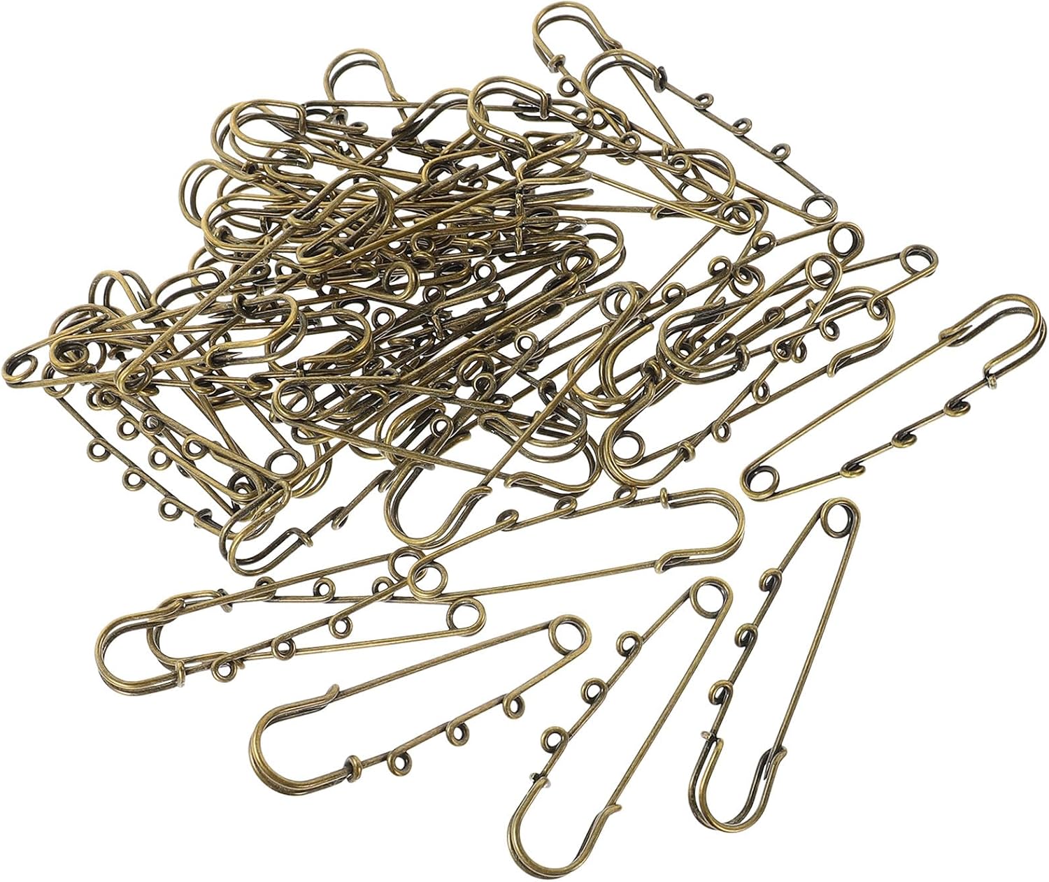 SUPVOX 50pcs 64mm Three-Hole Antique Bronze Safety Pins Heavy Duty Metal Brooch Needles for DIY Craft Accessories and Fabric Clasp Making