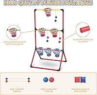 Vista 6 de Juegos de Patio para Adultos y Niños - Juego de Pong de Patio 3-en-1 con 6 Canastas Iluminadas, Juego de Bolas de Escalera y Juego de Lanzamiento