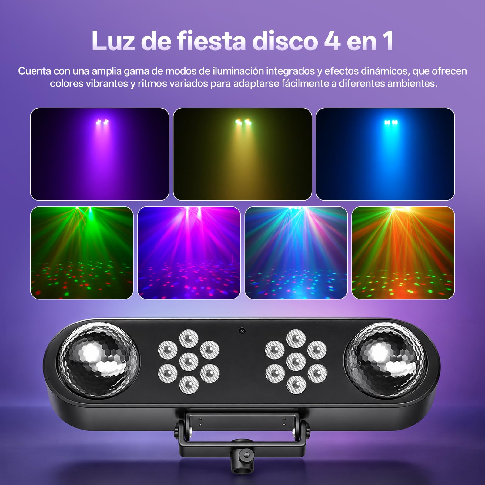 Luz De Discoteca 4 En 1 Con Soporte, Bolas De Discoteca, Luces Par y Mando a Distancia,Sistema De Iluminación De Escenario Con Sonido Activado, y Bolsa De Transporte,Para Bar, Mudanza, Boda, Halloween