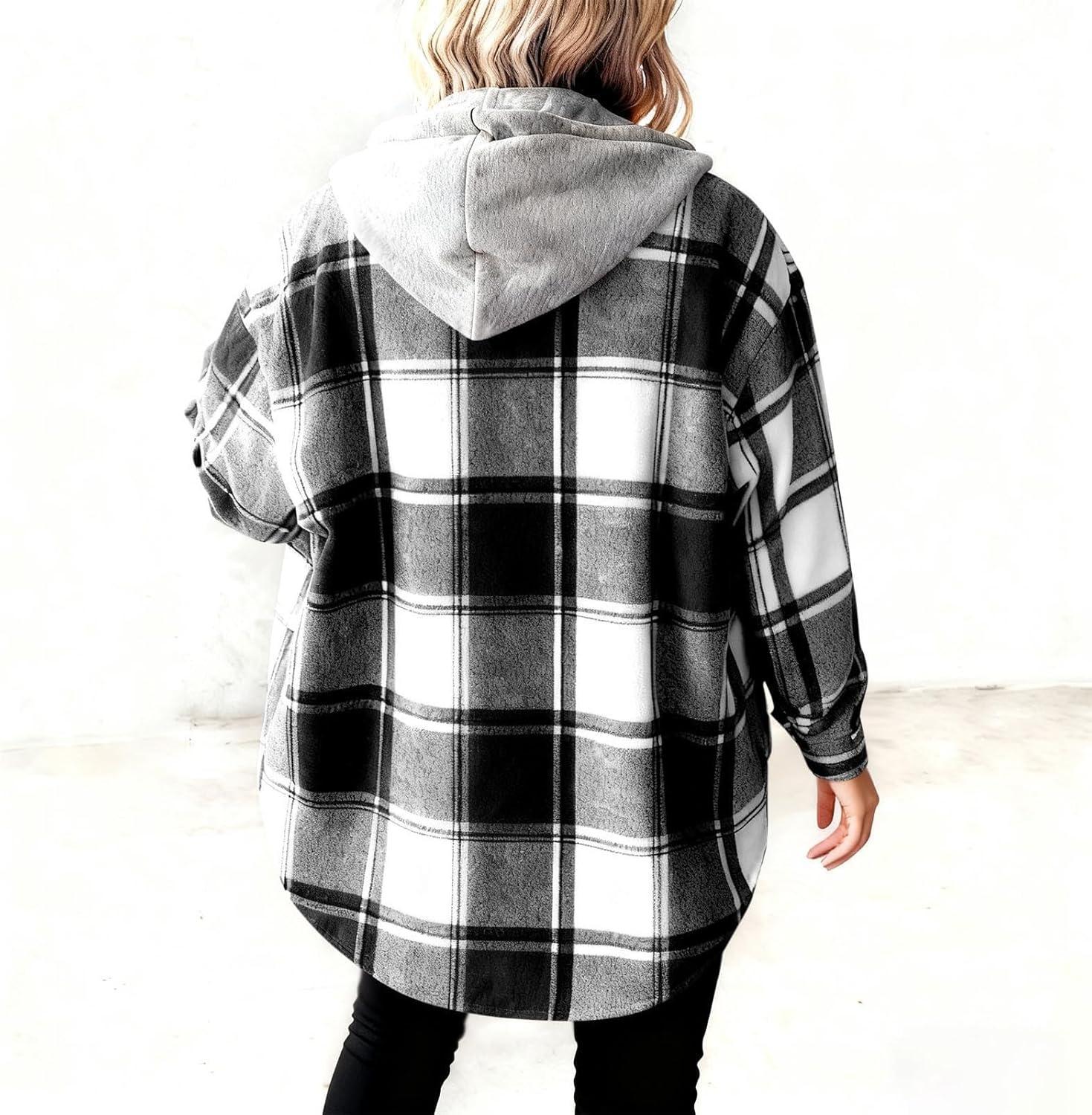 Flannel Jacket For Women Trendy - Fleece Lined Button Down Plaid Shacket Long Sleeve Hooded Jackets Fall Winter Coat - Image 7