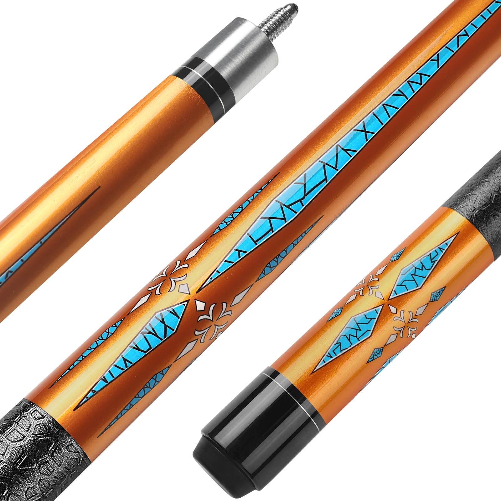 Winucue Pool Cues Stick, 58" 18oz Billiard Cues Canadian Maple Wood Leather Pattern Grip, 13mm Tip Professional Pool Sticks for Adults, Pool Stick for Bar House Pool Table Sports 8/9 Ball (Gold)