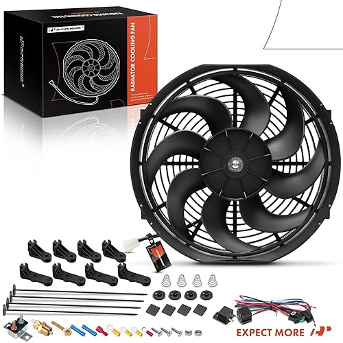 Miniatura 9 de A-Premium Ventilador de radiador eléctrico de 14 pulgadas, 14 pulgadas, 2250 mh, 12 V 90 W con kit de relé de interruptor de cableado del termostato