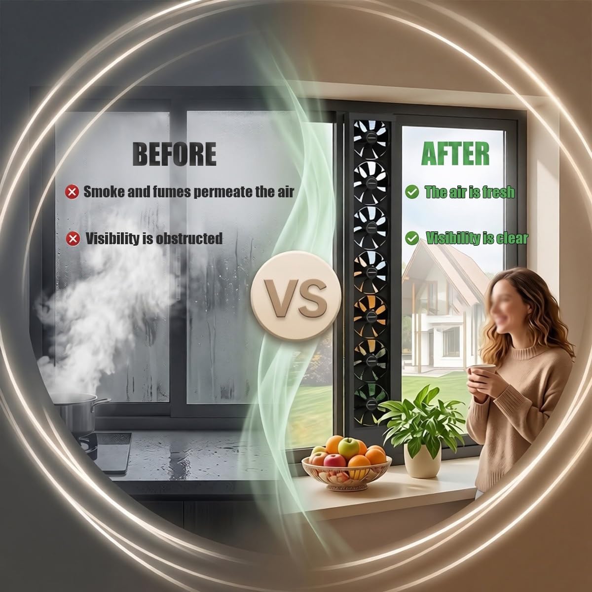 Ventilateur de Fenêtre Rétractable pour chambre, salle de bain et cuisine