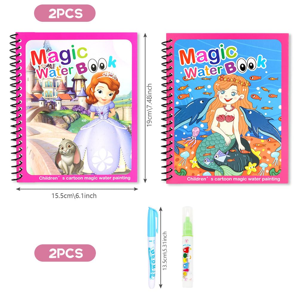 OSDUE Libro da Colorare ad Acqua, 2 Pezzi Libro di Pittura ad Acqua, Libro da Colorare ad Acqua Magica con Penna, per in Viaggio