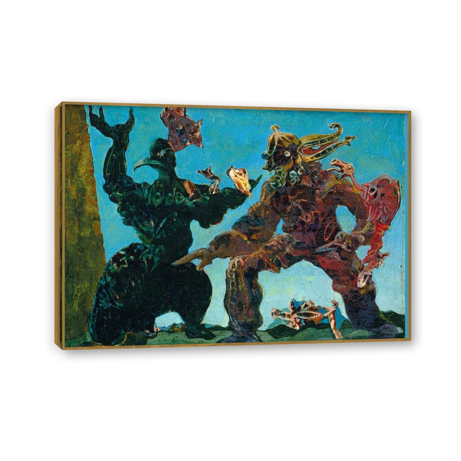 MYCGGDGH Max Ernst Canvas Wall Art Reproductions of Famous Paintings The Barbarians Retro Surrealist Canvas Wall Decor for Living room bathroom 55x40cm(22x16in) Framed