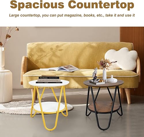 Miniatura 5 de ECOMEX Mesa auxiliar redonda de 2 niveles, mesa de sofá pequeña, mesa auxiliar con almacenamiento para sala de estar, mesa pequeña para dormitorio