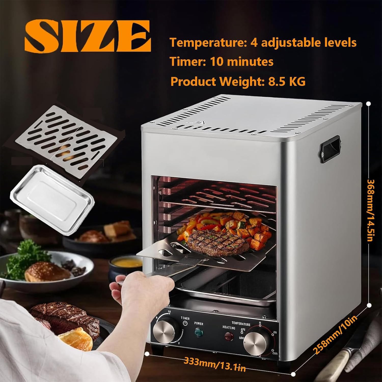 Parrilla eléctrica Teppanyaki de 13.1 x 10 x 14.5 pulgadas, parrillas eléctricas de 1700 W, parrilla de barbacoa temperatura constante de 1,472.0 °F (con parrilla y bandeja de acero inoxidable y 2 6