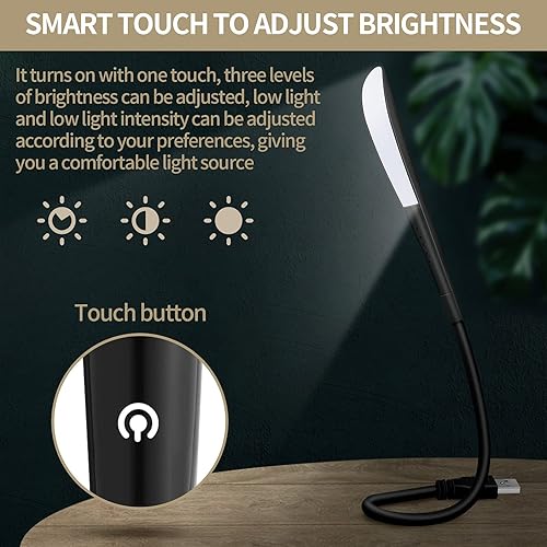 Vista 6 de Zonon 4 luces LED de temperatura USB para portátil con cuentas LED, interruptor táctil y flexible flexible para teclado, portátil, escritorio, PC