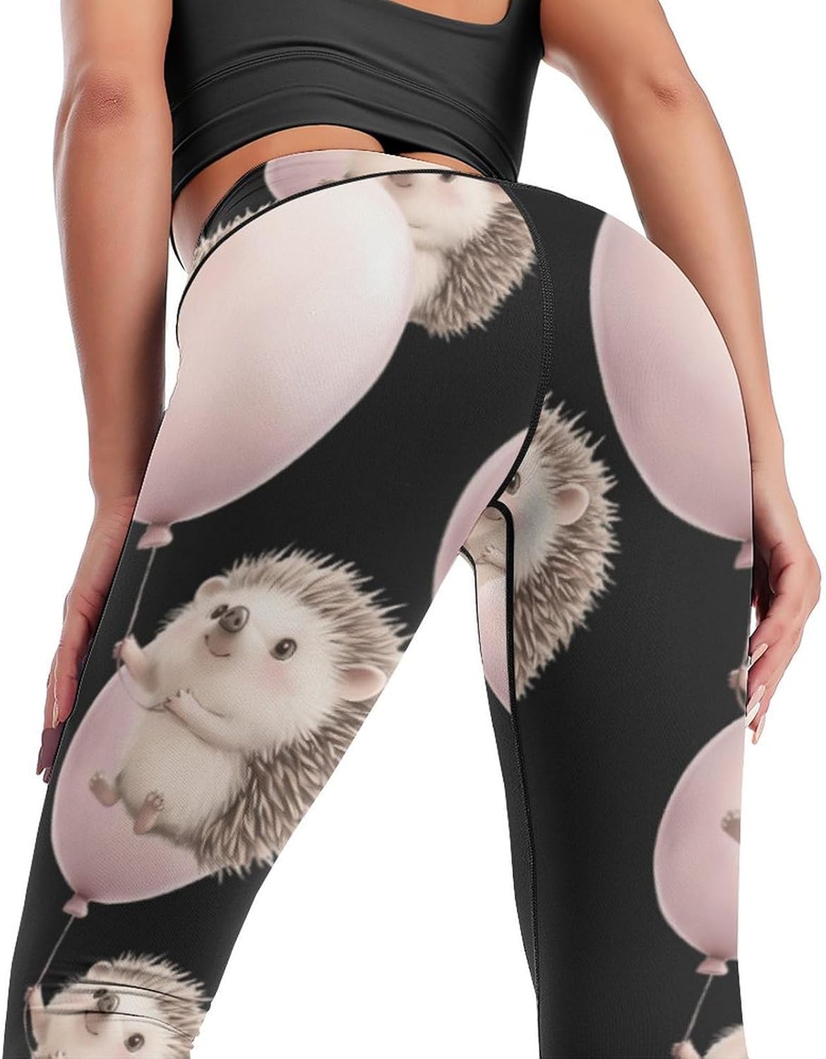 Hedgehog Holding A Balloon Women's Yoga Pants Lounge Legging Workout High Waisted for Running Gym