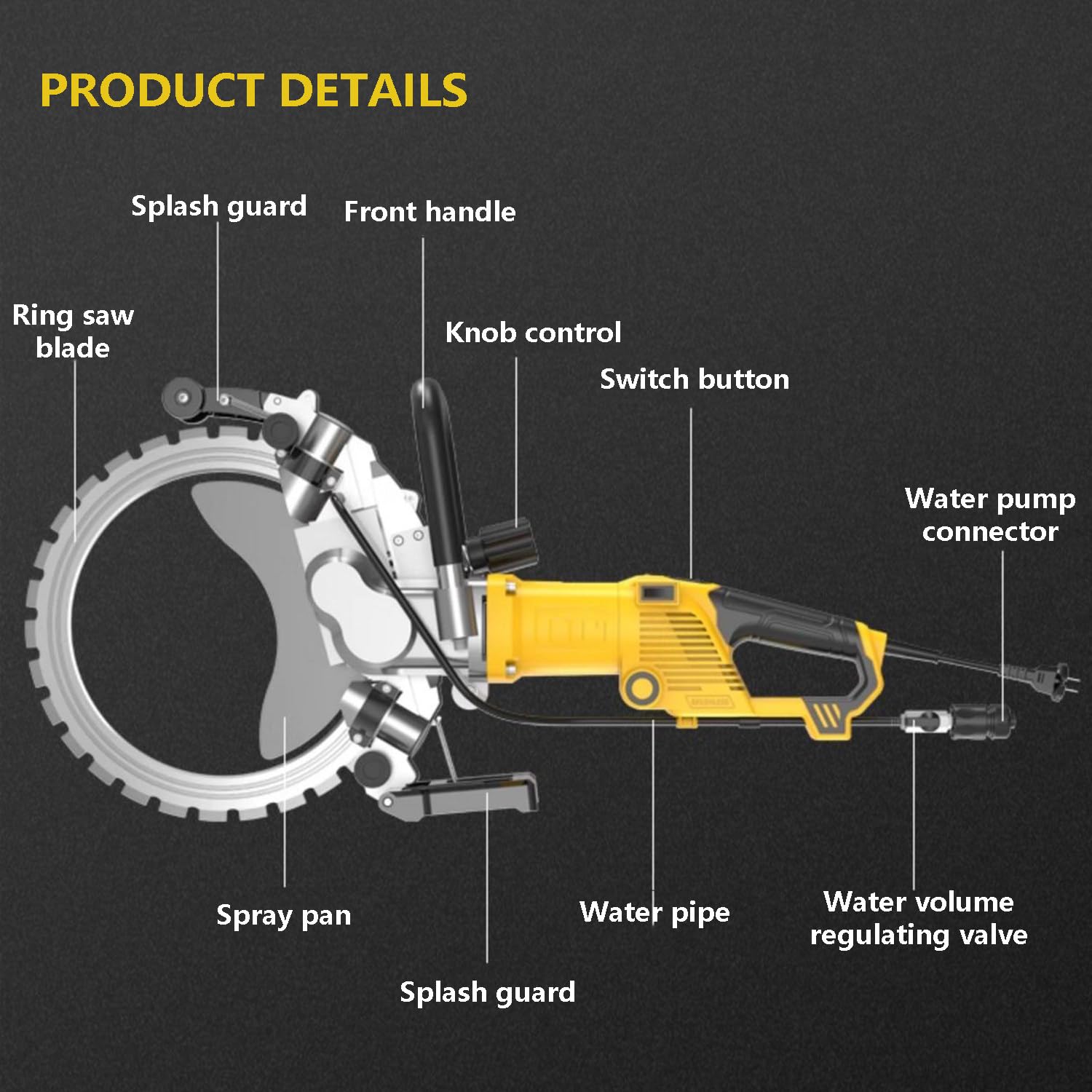Metallsäge, Felssäge Für Steine, Mit Intelligenter Verbindungswasserpumpe Und Doppelten Wasserausläufen, 29 cm Schnitttiefe, Anwendbar Für Stein, Wand, Boden Usw.,AC8300