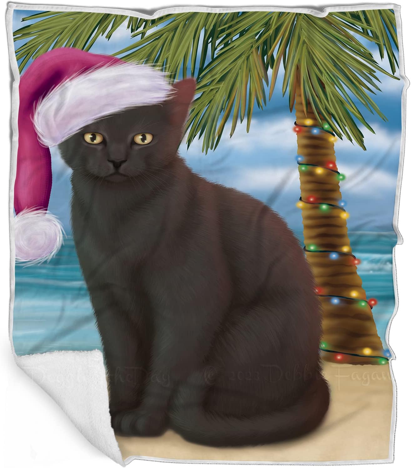 Doggie of the Day Black Cat Blanket - Christmas Summertime Beach - Super Soft & Warm Pet Theme for Sofa or Bed, Warm Fleece, Sherpa or Woven Material, BLNKT87321 (50x60 Woven)