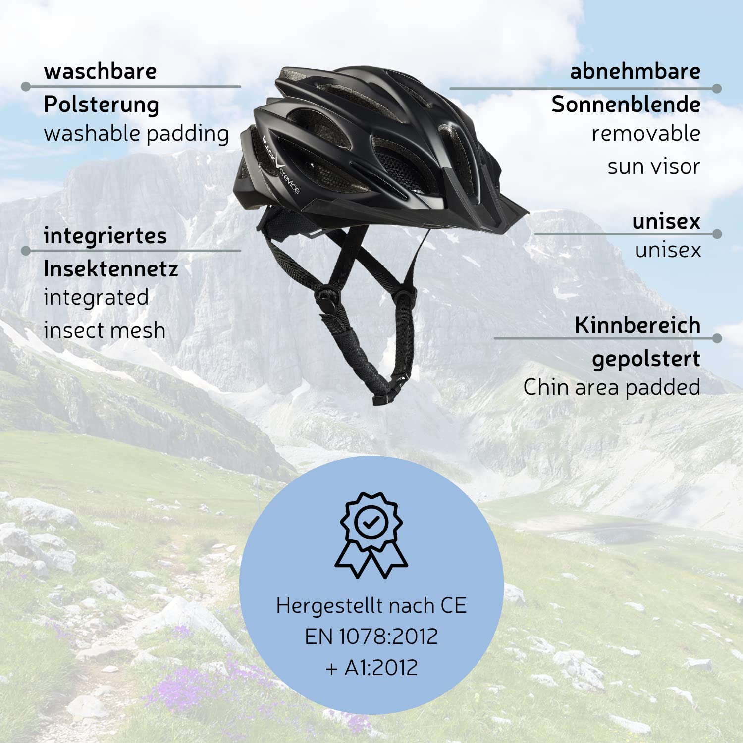 BLACK CREVICE Casco de Bicicleta para Adultos I Casco de Bicicleta I Casco para Hombres y Mujeres I Casco de MTB I Casquete de Bicicleta I Casco Transpirable I Talla Ajustable