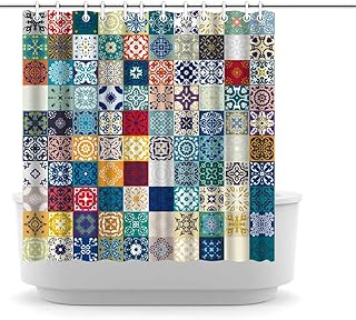 LUKUY Boho Patchwork Shower Curtain - 72x72Inch Fabric Bohemian Patchwor...