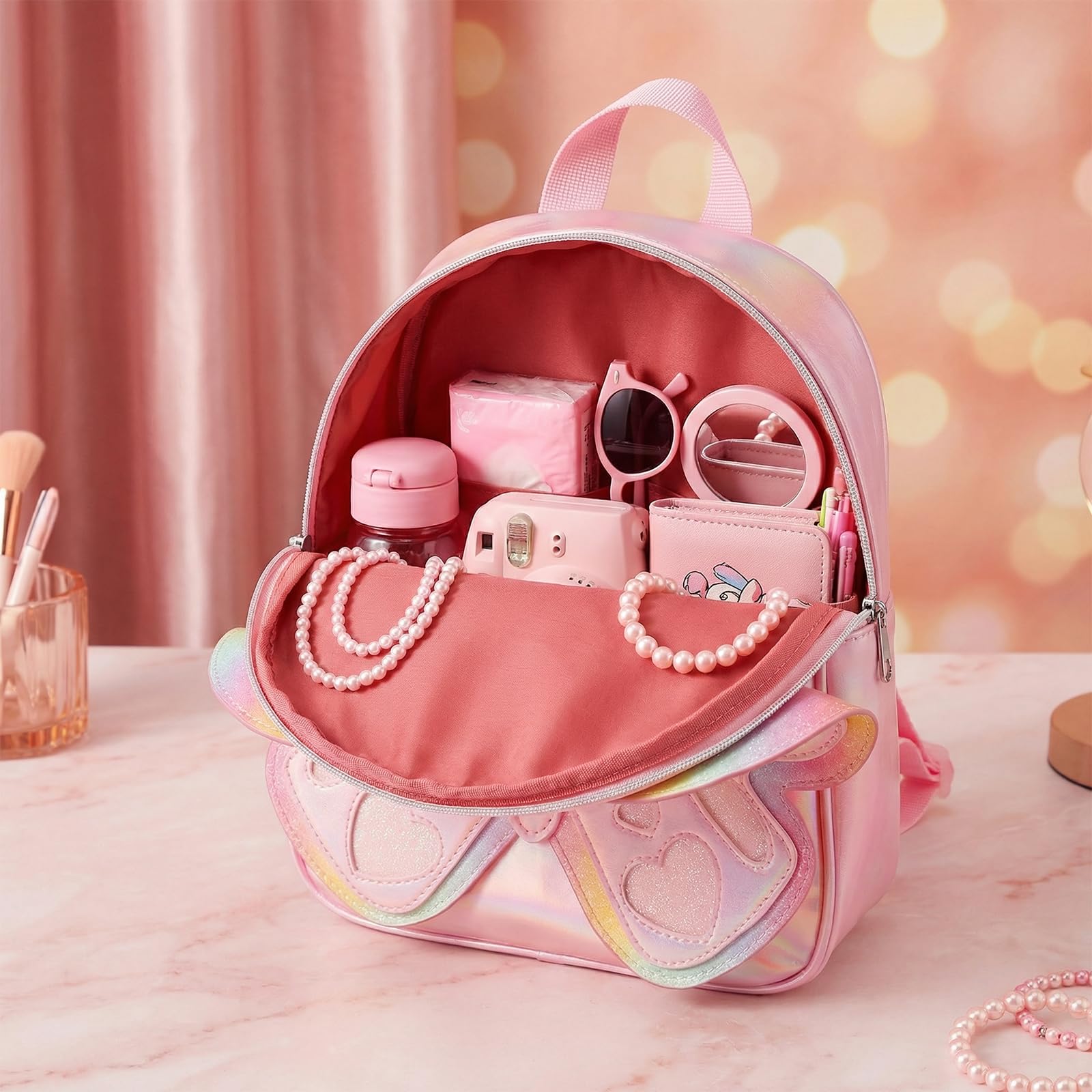 Mini zaino per ragazze, zaino per bambini con fiocco laser arcobaleno, borsa con iniziale personalizzata per ragazze adolescenti, borsa per asilo, regalo di compleanno per ragazze di 2-10 anni