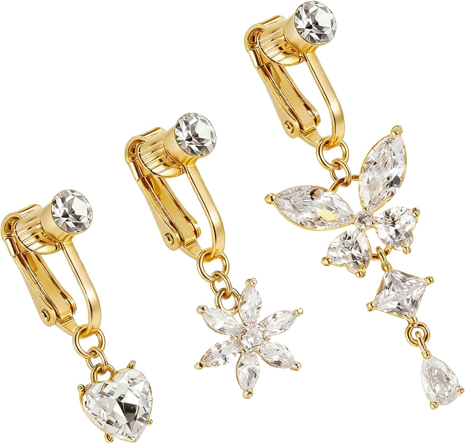 ElevateTech 3 Pcs Fake Belly Piercing Fake Belly Rings Bellys Button Rings Clip-On for Women Earrings Non Piercing