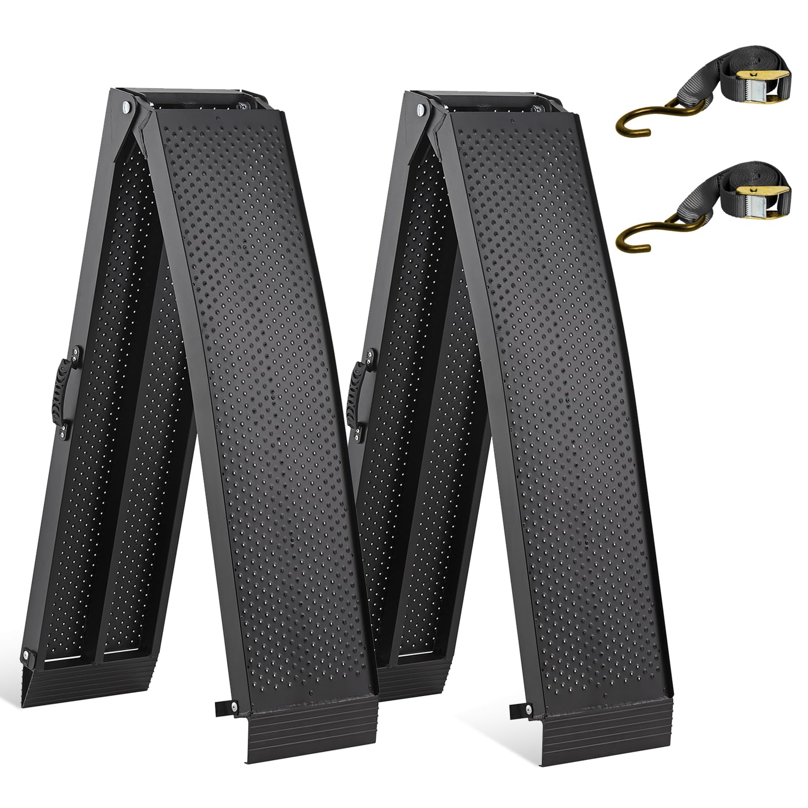 FACHNUO 2PC Aluminum Pickup Truck Ramp 7.5FT Capacity 1500LBS, Loading Ramps for Motorcycle with Handle, Lawn Mower, ATVs UTVs, Golf Cart, Lawn Mover, Folding Portable Shed Ramp