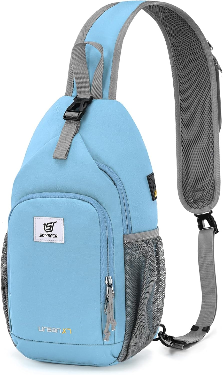 SKYSPER RFID Crossbody Sling Bag for Men & Women – Light Blue Travel Daypack SKYSPER RFID Crossbody Sling Bag for Men & Women – Light Blue Travel Daypack