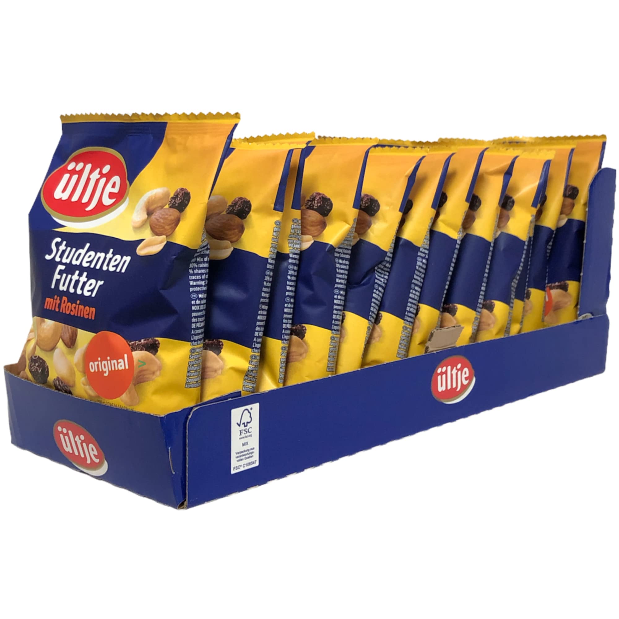 Ültje Studentenfutter mit Rosinen das original 12er Pack (12x200g Beutel) + usy Block