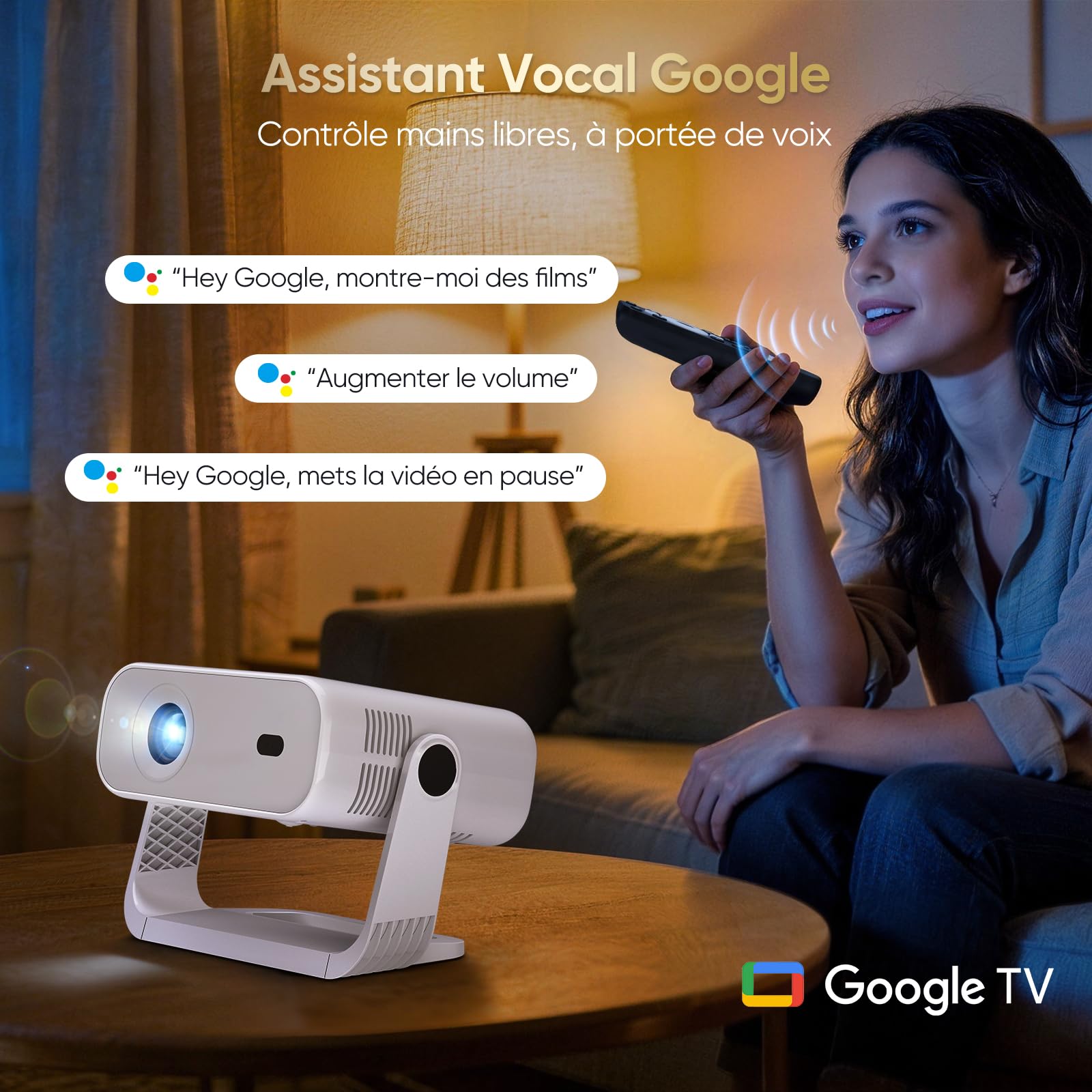 Nouveau videoprojecteur Google TV 2026 avec Applications intégrées, résolution Native 1080p et 4K Compatible, Wi-FI 6 et Bluetooth 5.2, 240 ANSI, Ventilateur Silencieux (<30 DB), pour iOS/Android/PS5