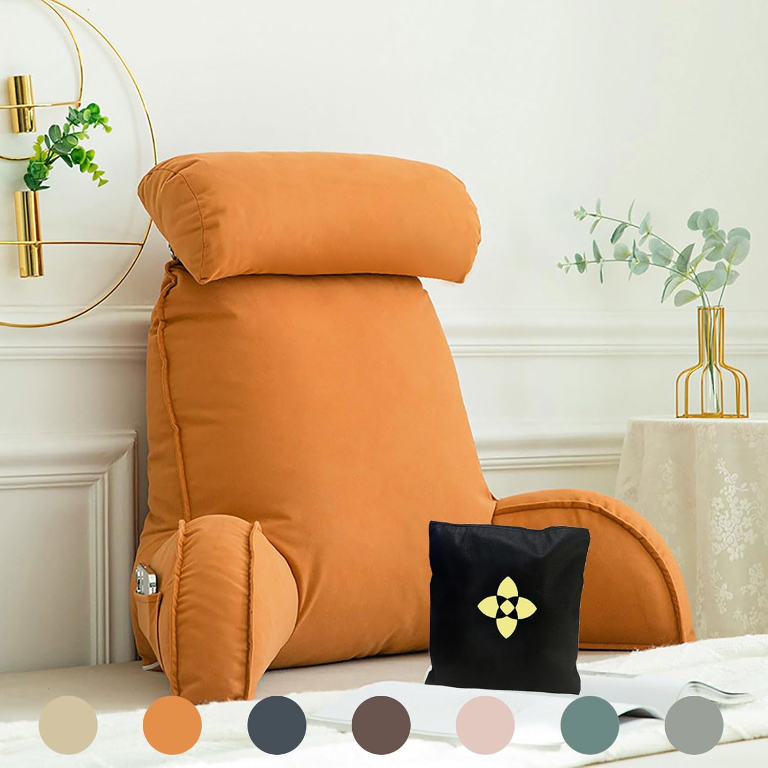 Therapeutic Reading Pillow/Lumbar Back Support Cushion with Armrest | Backrest Cushion for Sitting Up in Bed | Large Adult Backrest Lounge Cushion with Detachable Design 75 x 40 x 50 cm