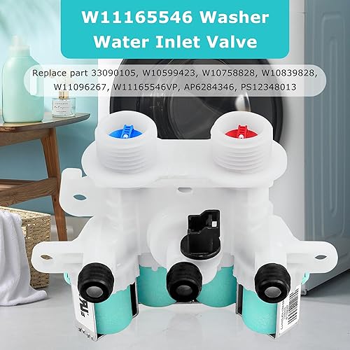 Miniatura 2 de W11096267 W11165546 Válvula de entrada de agua apta para Maytag Bravo XL Whirlpool Kenmore arandela piezas 33090105 W10758828 PS12348013 W11090105