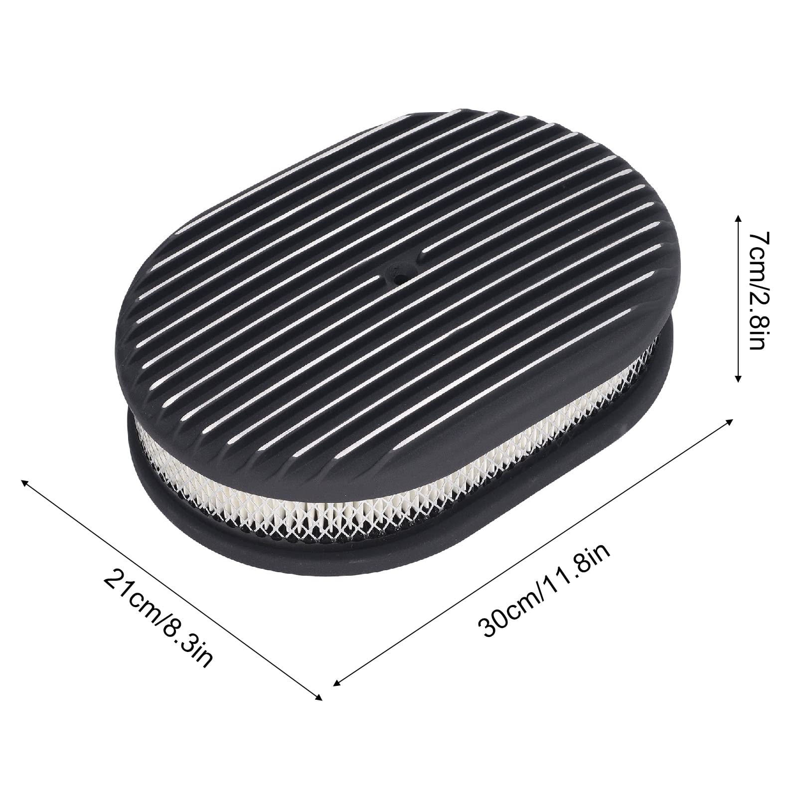 Filtro de Aire Ovalado, Filtro de Aire con Aletas Completas, Aleación de Aluminio Negro para Carburadores de Apertura de Barril de 5 1/8 Pulgadas y 4 Barriles
