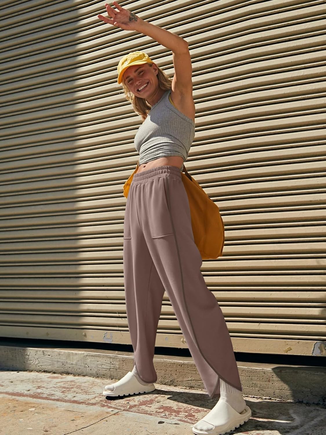 Condition photo showing New/Like New for laslulu womens baggy wide leg sweatpants casual elastic high waisted palazzo harem pants with pockets khaki x-large