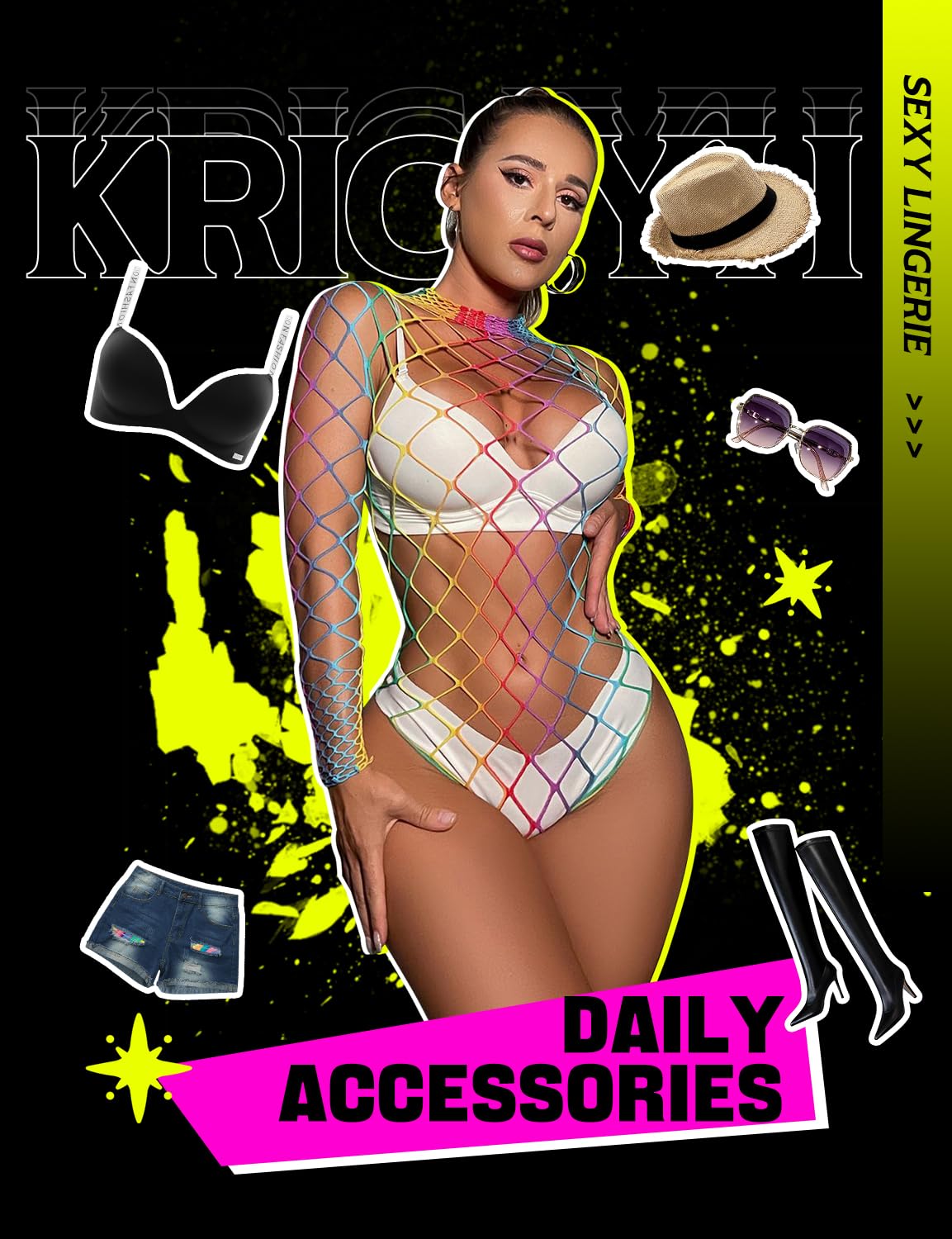 KRICJYH Lingerie for Women Sexy Bodysuit Fishnet Sparkle Rhinestone Teddy One Piece Babydoll Stripper Outfits Exotic