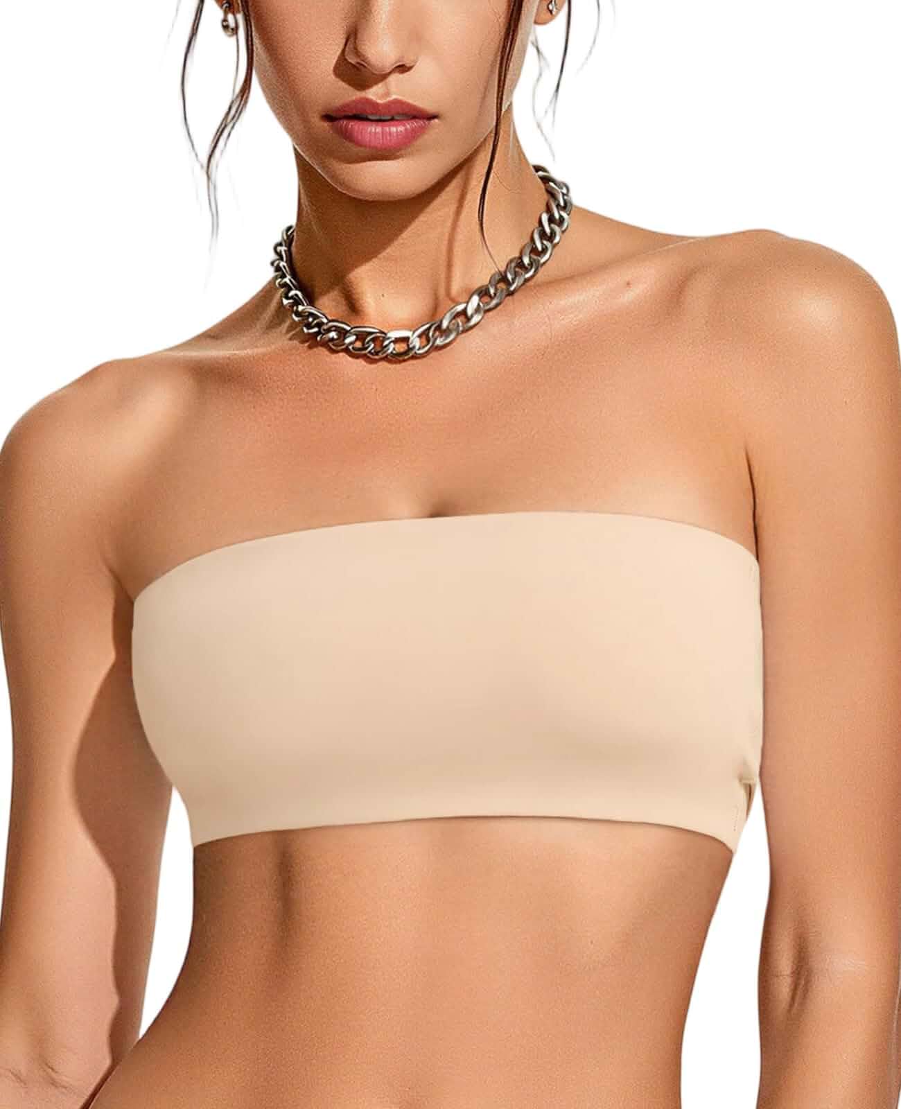 Upushall Strapless Bandeau Bras for Women Seamless Wireless Bralettes Non-Padded, Tube Bra for Small Bust, Buttery Comfort, Double Layer