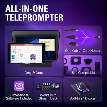 Elgato Prompter, Teleprompter with Built-in Screen, 1080p Full HD Effective Video Resolution