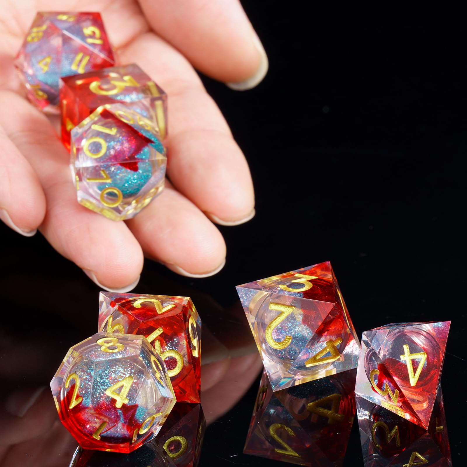ORUZA 7 PCS Liquid Core DND Dice Resin Sharp Edge Dice Polyhedral D&D Dice Set for Dungeons and Dragons RPG MTG Role Playing Game Dice D20 D12 D10 D8 D6 D4 D% - Image 4