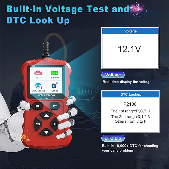 OBD2 Scanner Car Code Reader Support Voltage Test Plug and Play Fixd Car CAN Diagnostic Scan Tool Read and Clear Engine Error Codes for All OBDII Protocol Vehicles Since 1996