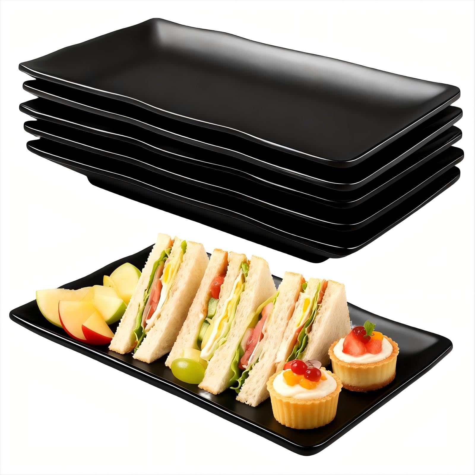 Juego de 6 bandejas rectangulares para servir – 20,7 x 12,8 x 2,7 cm – Platos para servir porcelana, reutilizables, para postres, entrantes, platos de ensalada, guarniciones de frutas