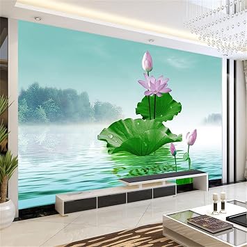 ELGADO Lotus On The Lake 3D Wall Mural, Natural Scenery Removable Self-Adhesive Wallpaper Wall Decoration Murals, for Boys Girls Kids Room Living Room TV Sofa Backdrop Decor,48" W x36 H