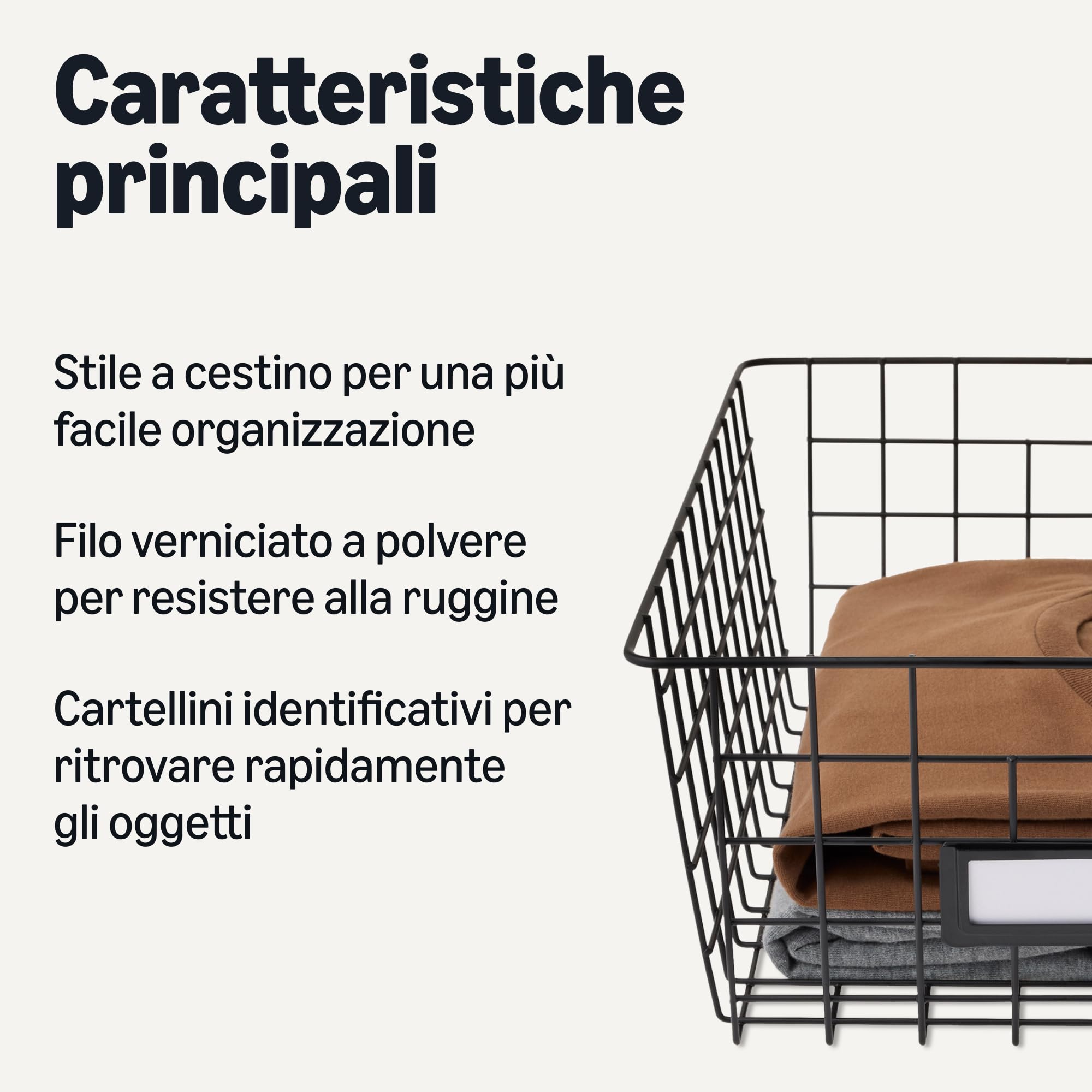Amazon Basics Cestini portaoggetti in filo metallico per stoccaggio, confezione da 6, Piccolo, Nero
