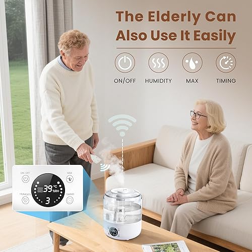 Miniatura 6 de Humidificadores para dormitorio de bebé, humidificador QWUE de llenado superior de 3 litros, fácil de llenar y limpiar, humidificador de aire