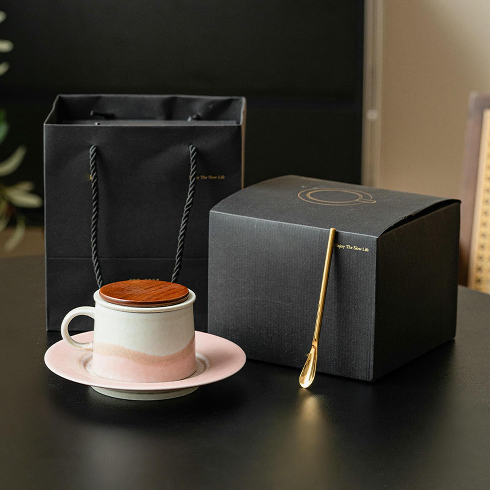 Taza de café Shanhai de 185 ml, taza de café de cerámica para el hogar, taza de café de té morado con plato [paquete de caja]