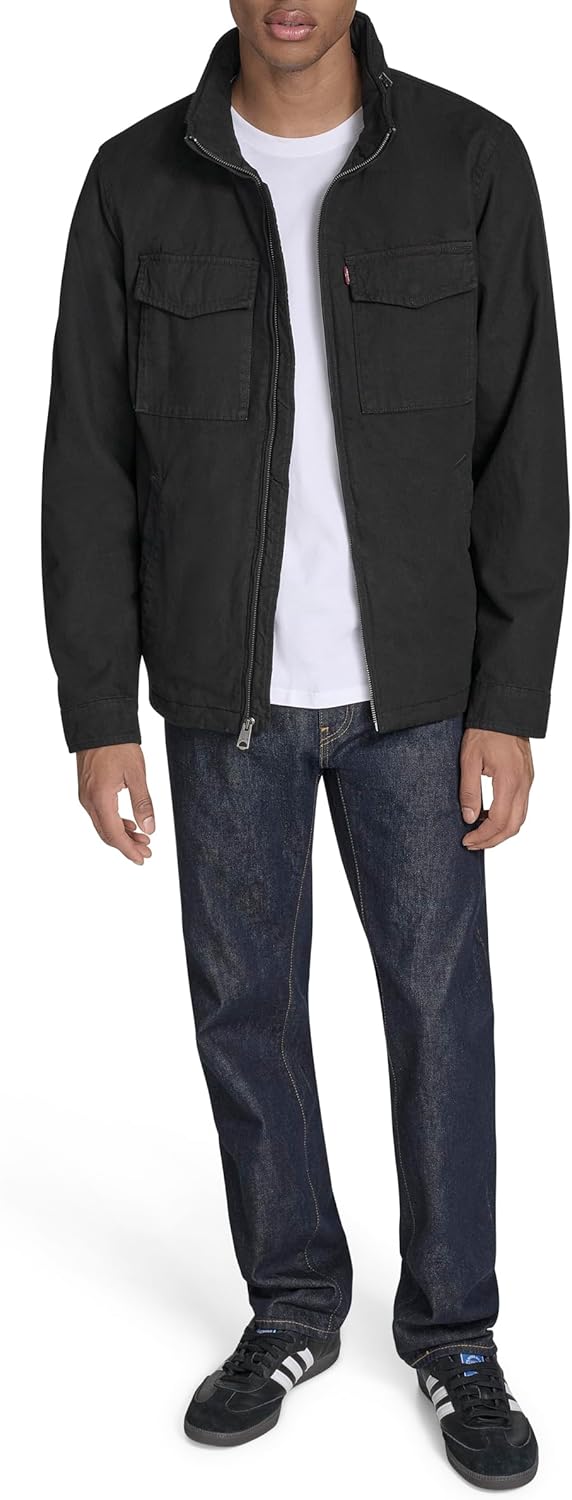 Levi's Men's Stand Collar Cotton Military Jacket With Hidden Hood - Image 2