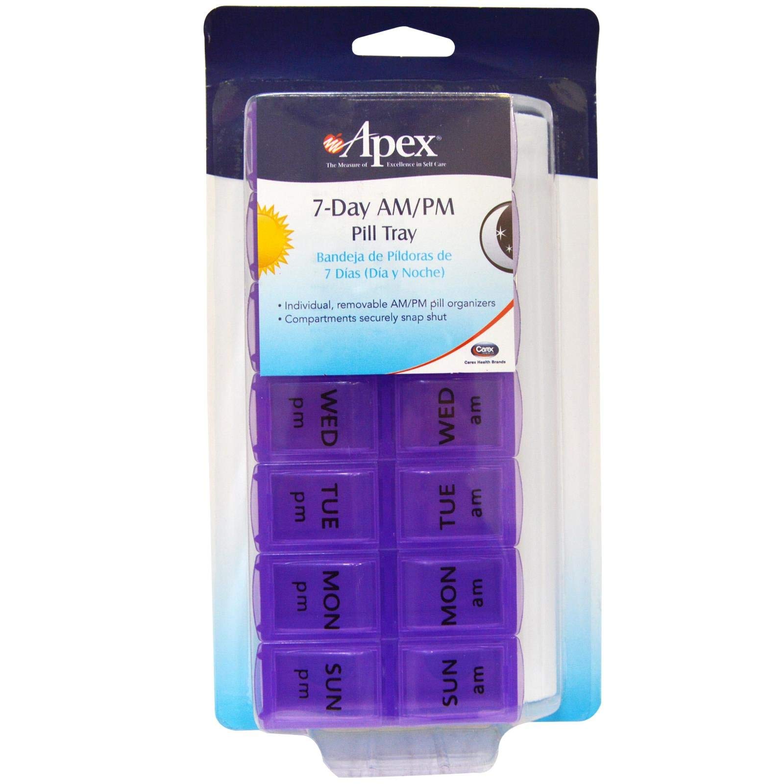 Apex7 Day AM/PM Weekly Pill Organizer - Weekly Pill Organizer, 2 Times a Day, Easy-Open, Organize Medication or Vitamins, See Through