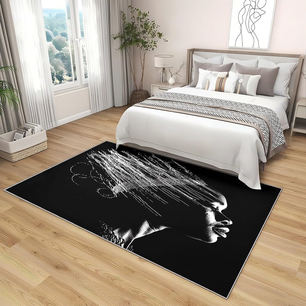 Genérico Abstrakcyjne afrykańskie figurki dywan pokój dziecięcy 140 x 200 cm - czarny miękki antypoślizgowy i zmywalny flanelowy dywan do salonu, pokoju zabaw, przedpokoju wystrój domu