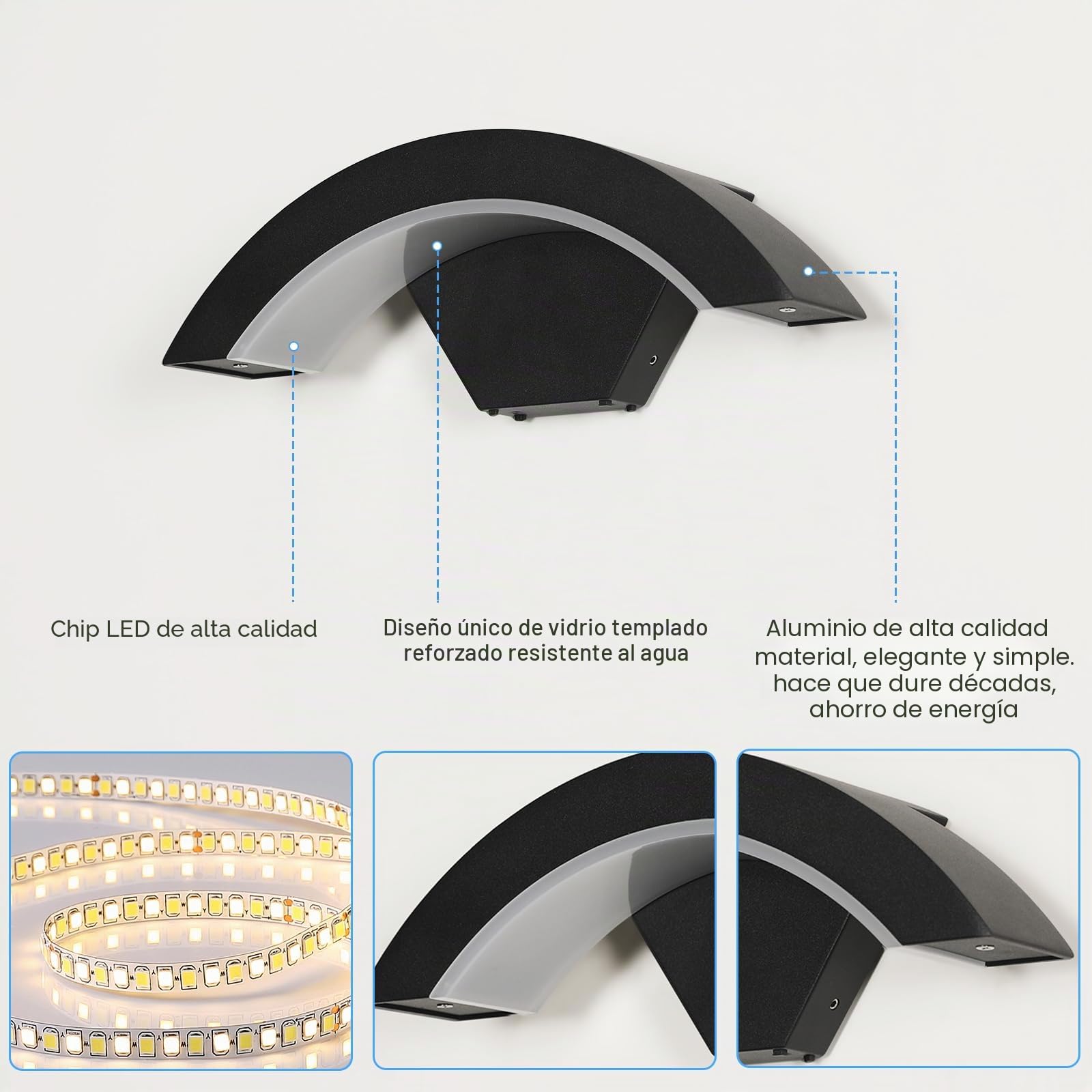 2 Piezas Lámpara de Pared LED Exterior/Interior, 24W 2650LM Aplique Pared Exterior IP65 Impermeable, Aluminio LED Luz de pared Negro para Entrada Terraza Pasillo Jardin, Luz Cálida 3000K