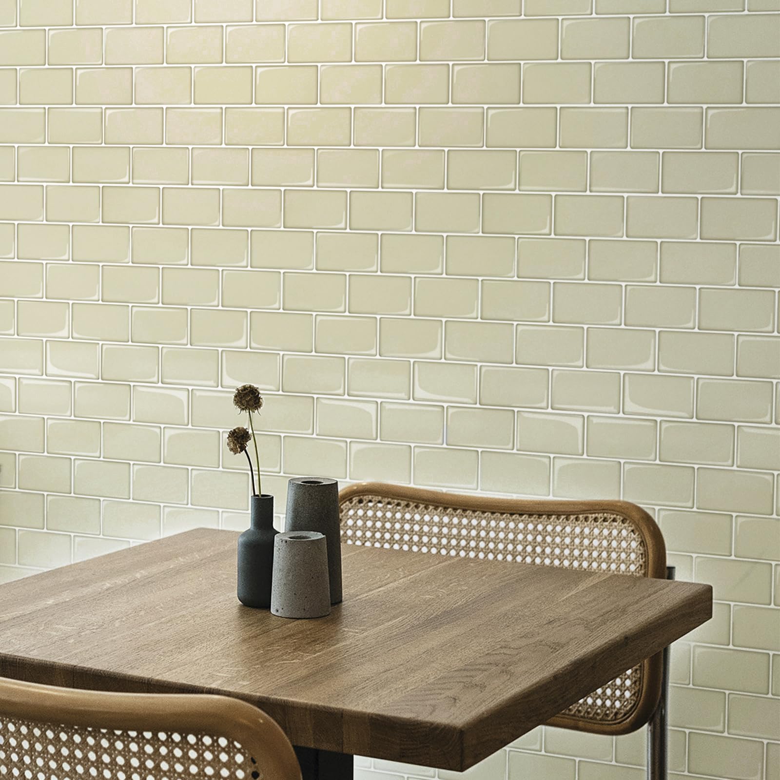 Art3dwallpanels 10-Sheet Peel and Stick Backsplash for Kitchen, 12"X12" Peel and Stick Tile, White Subway Design Tile, Beige