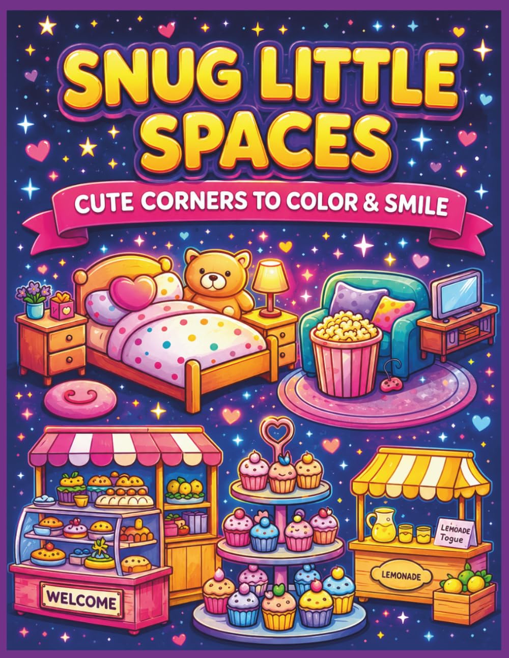 Cozy Little Spaces Coloring Book for Adults & Teens: Bold and Easy Hygge Rooms, Cute Relaxing Spaces, Stress Relief Coloring Pages