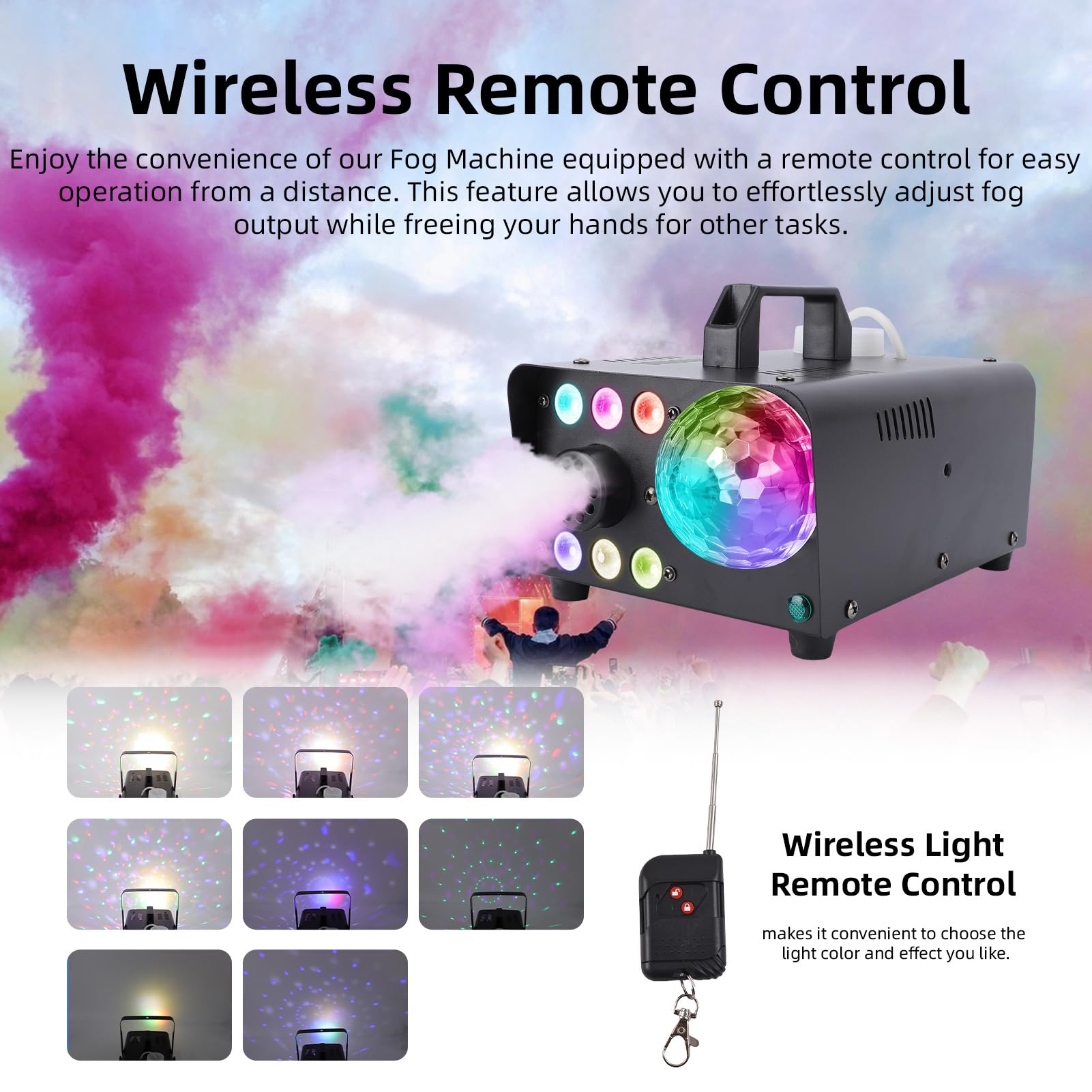 SUNGOOYUE Macchina per la Nebbia da Palco, Macchina per il Fumo da 600 W, Luce da Discoteca con Telecomando Wireless per Effetti Scenici di Feste, Matrimoni, Club DJ (Spina UE 220-240 V)