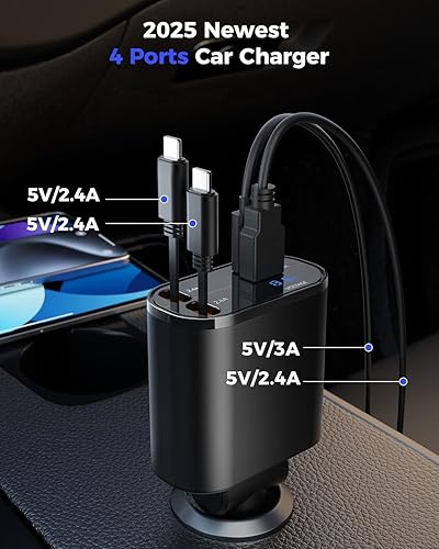 Miniatura 7 de SUPERONE Cargador de Coche 4 en 1 con Cables Apple Retráctiles, Cargador USB C para Coche Compatible con iPhone 17/16/15/14/13/12/11 Pro Max,