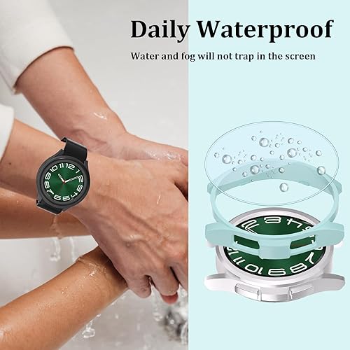 Miniatura 5 de Paquete de 6+6 para Samsung Galaxy Watch 6 Classic - Funda protectora de pantalla de 1.772 pulgadas, vidrio templado antivaho y cubierta protectora