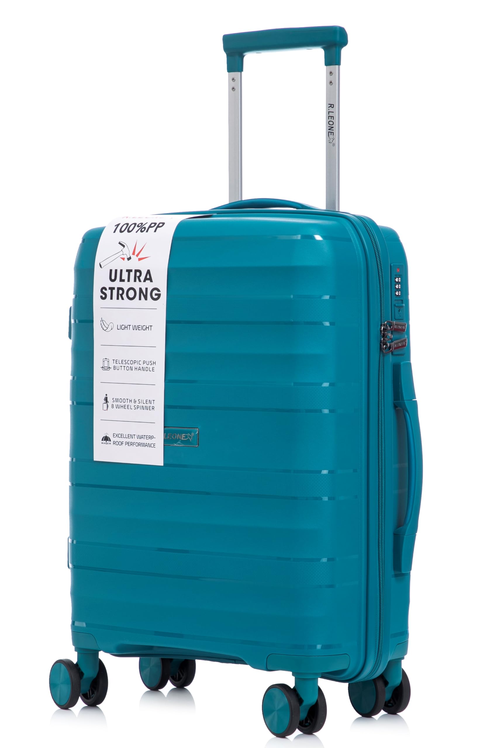 R.Leone Valigia da 1 Fino a Set 3 Bagaglio a mano 55x40x20 Ryanair, Medio, Grande Ultra Strong Antiurto Trolley leggero 8 ruote Polipropilene 9180 (Turchese, Set 3 Pezzi S M L)