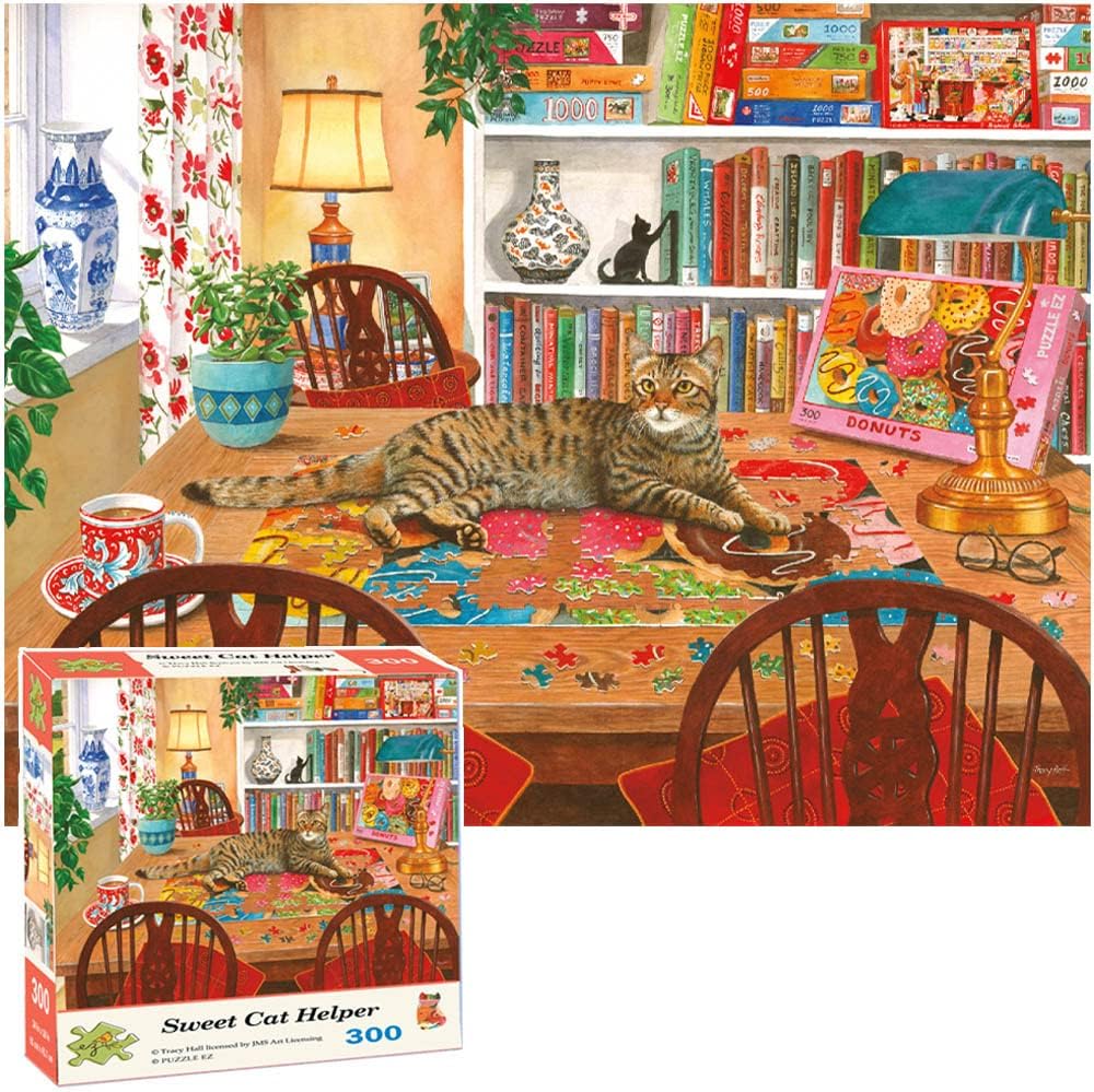 Cat Puzzle 500 Pieces for Adults Cats Bookshelf Jigaw Puzzle