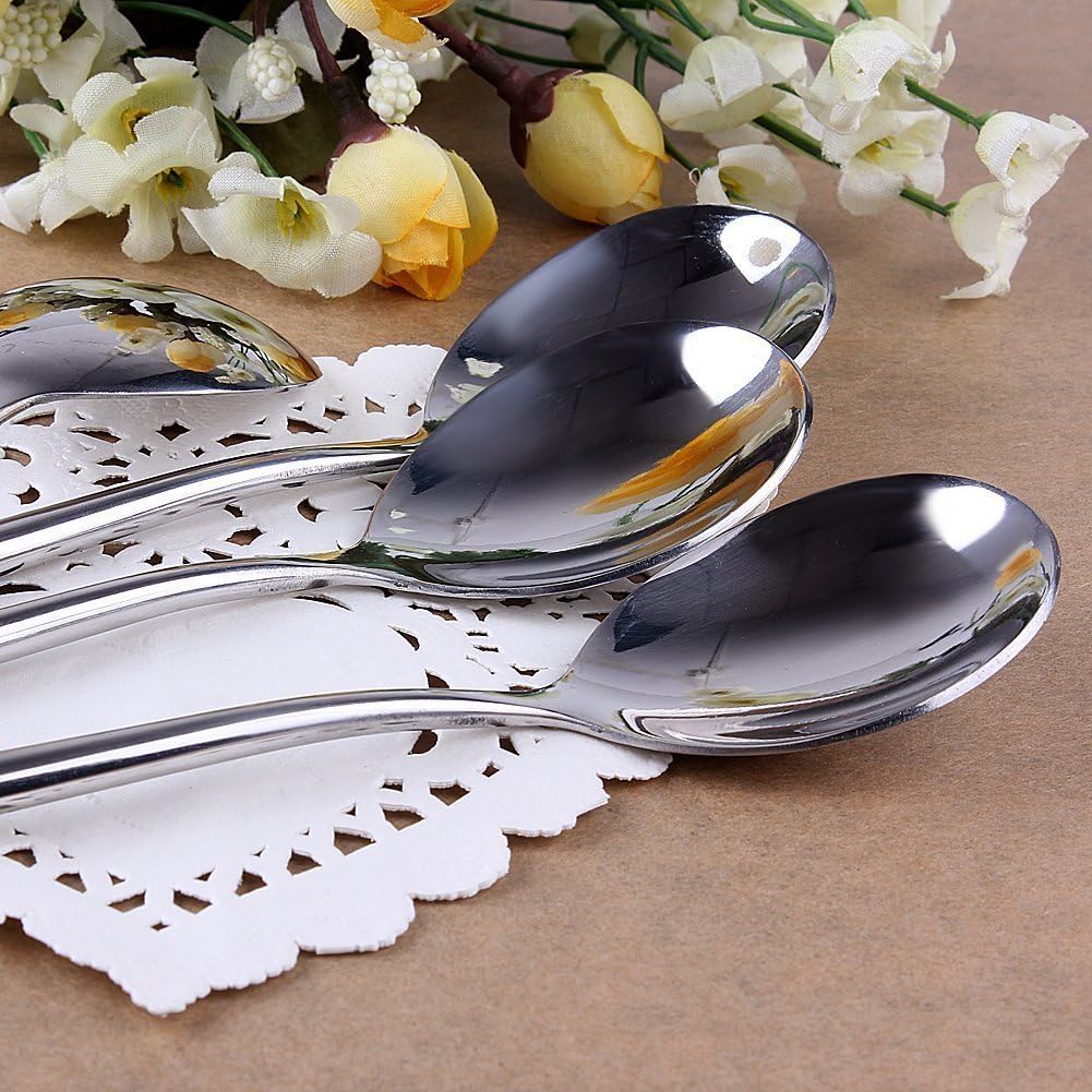 Korean Stainless Steel Rice Soup Iced Tea Spoon Coffee Spoon Cold Drink Spoon Fruit Juice Long Ice Scoop Long handle Great Circle 6Pcs